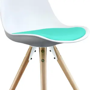 Soho White & Aqua Plastic Dining Chair with Pyramid Light Wood Legs