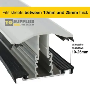 White Rafter Supported TGlaze Snapdown Glazing Bar for 10, 16 and 25mm Polycarbonate Roofing Sheets 4.5m