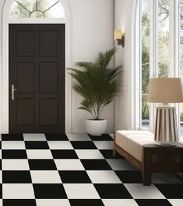 Floor Tile Plain 30.5x30.5cm Black & White 10 Tiles Per Pack