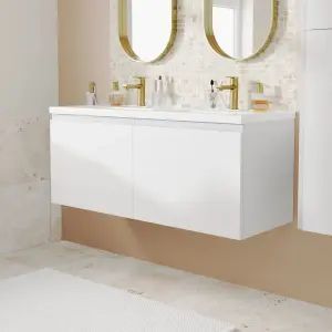 GoodHome Levanna Wide Matt White Wall-mounted Bathroom Cabinet (H) 480mm (W) 1200mm