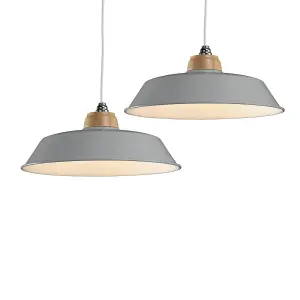 First Choice Lighting Set of 2 Jakob Grey Metal and Wood Easy Fit Pendant Shades