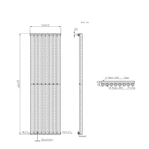 Right Radiators 1800x545 mm Single Vertical Round Column Style Designer Radiator Heated Rads White