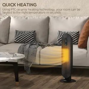 HOMCOM Ceramic Space Heater Tower Heater With 45 Degree Oscillation, Black