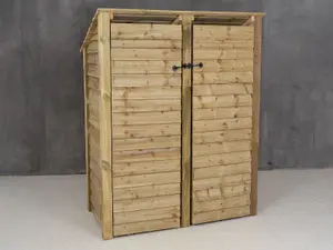 Wooden log store (roof sloping back) with door W-146cm, H-180cm, D-88cm - natural (light green) finish