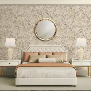 Cream Beige Tropical Wallpaper Birds Palm Textured Paste the Wall Vinyl