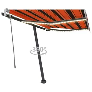 Berkfield Manual Retractable Awning with LED 350x250 cm Orange and Brown