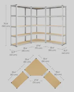 SONGMICS 5-Tier Corner Shelf, Industrial Garage Storage Rack, Metal Shelving Units for Warehouse, Silver and Natural Beige