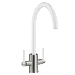 Cookology LIVORNO Mixer Tap for Kitchen with Twin Lever - Brushed White