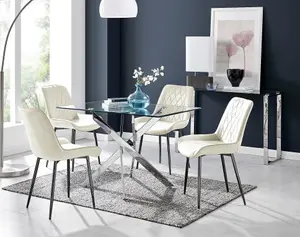 Furniturebox UK Leonardo 4 Table and 4 Cream Pesaro Black Leg Chairs