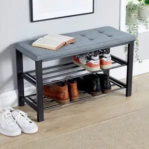 Home Source Sleaford Grey Linen Upholstered Metal Shoe Bench