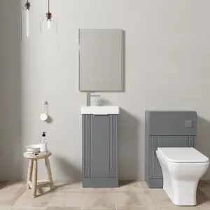 Cloakroom Suite - Fluted Floor Standing Vanity, WC, Toilet and Tap- Grey/Chrome