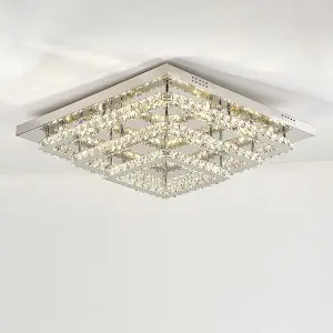 3 Lamp Square Layered Large Size Glamourous Crystal Chandeliers LED Ceiling Light 60cm Dimmable