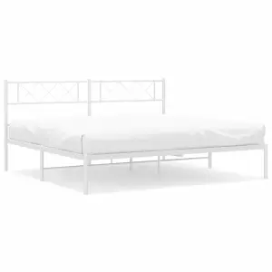 Berkfield Metal Bed Frame with Headboard White 183x213 cm