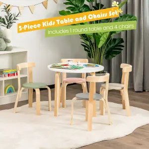 Costway 5-Piece Kids Table and Chair Set Children Wooden Activity Table 4 Curved Chairs