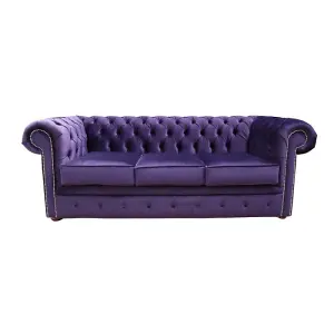 Chesterfield 3 Seater Malta Amethyst Purple Real Velvet Sofa In Classic Style