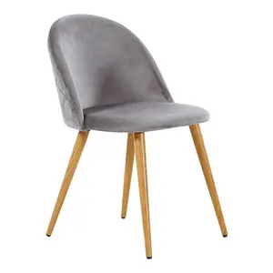 Heavener Velvet Upholstered Dining Chair | Side Chair | Wooden Legs (Set of 4) Grey