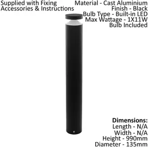 IP44 Outdoor Bollard Light Black Cast Aluminium 11W Built in LED Lamp Post