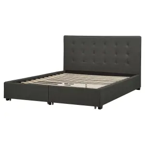 Fabric EU King Size Bed with Storage Dark Grey LA ROCHELLE