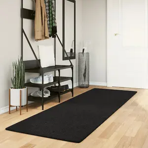 Rug HUARTE Short Pile Soft and Washable Black 80x250 cm