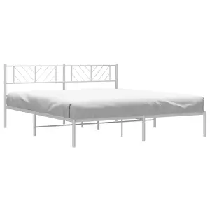 Berkfield Metal Bed Frame with Headboard White 200x200 cm