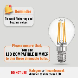 paul russells LED Filament Dimmable Golf Bulb, SES E14, 4.5W 470 Lumens, 40w Equivalent, 2700K Warm White, Pack of 3