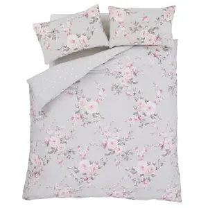 Catherine Lansfield Bedding Canterbury Floral Duvet Cover Set with Pillowcase Grey