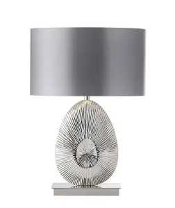 Luminosa Simeto Table Lamp Polished Nickel Plate, Warm Grey Faux Satin, E27