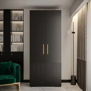 Black Manhattan III Modern Hinged Door Wardrobe W1000mm H2370mm D470mm - 2 Doors, 10 Shelves