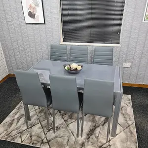 Glass Dining Table and 6 Chairs Dining Table and Chairs set 6 Grey Table with 6 Grey Leather Chairs Furniture Kosy Koala