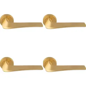 4 PACK - Premium Twisted Bar Door Handle Set - Satin Brass Designer Lever on Round Rose