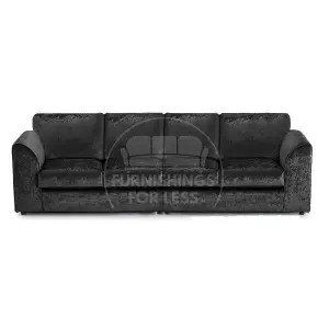 Crystal Crushed Velvet Fabric Long 4 Seater Sofa  Black - Full Back