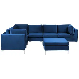 Corner Sofa with Ottoman EVJA Navy Blue Velvet Right Hand