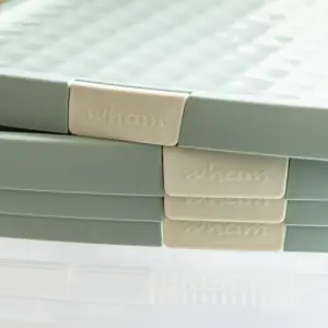 Wham Clip 4x 14L Square Plastic Storage Boxes with Secure Clip Lock Lids. L:29 x W:29 x H:26cm Clear/Green Milieu/Stone