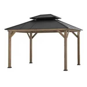 SUNJOY FSC Cedar Wood Gazebo with 2-tier steel roof - 300cm x 360cm, Anthracite