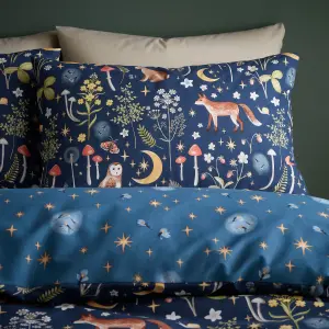 Catherine Lansfield Bedding Enchanted Twilight Animals Reversible Duvet Cover Set with Pillowcase Navy Blue