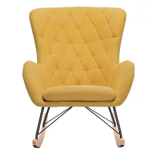 Yellow Linen Upholstered Rocking Armchair with Pocket