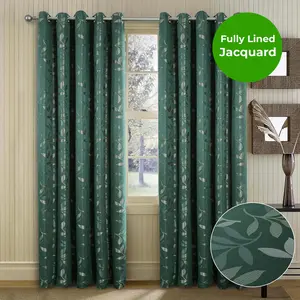 Home Curtains Lorenzo Fully Lined 65w x 90d" (165x229cm) Green Eyelet curtains (PAIR)