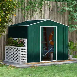 Outsunny 8 x 6ft Garden Storage Shed with Double Sliding Door Outdoor Green