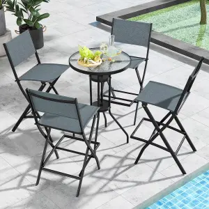 Costway Set of 2 Outdoor Bar Chair Folding Bar Height Stool with Metal Frame & Footrest