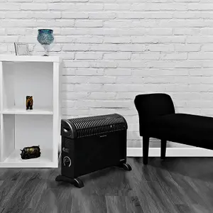 Schallen 2000W Electric Convector Radiator Heater with 3 Heat Settings - Black