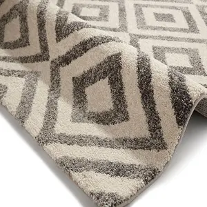 Grey/White Geometric Modern Easy to clean Rug for Dining Room -160cm X 220cm