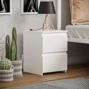 Cunha 2 Drawer Bedside Table White