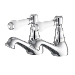 Victorian Chrome Bathroom Sink Taps, 1/4 Turn Brass Traditional Basin Pillar Taps G1/2 UK Standard Install Size 154CR