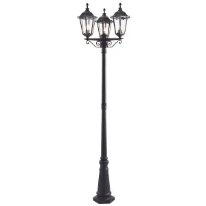 Luminosa Burford 3 Light Outdoor Floor Lamp Matt Black Paint, Glass IP44, E27