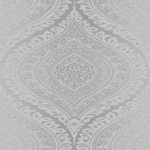 Celosi Grey Metallic effect Damask Textured Wallpaper