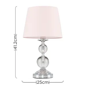 ValueLights Gatto Chrome & Acrylic Ball Touch Table Lamp with Pink Tapered Light Shade - with 5w LED Dimmable Candle Bulb