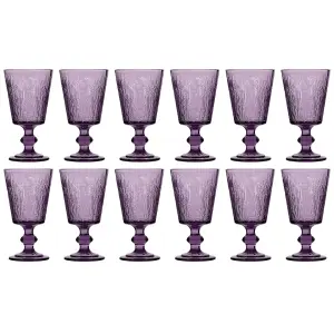 Set of 12 Purple Lavender Embossed Drinking Wine Glass Wine Goblets 300ml