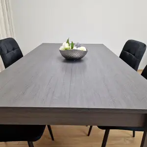 Dining Table and 4 Chairs  Black Dark Grey Velvet Chairs Wood Dining Set Furniture