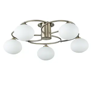 Luminosa Contemporary Multi Arm Semi Flush Ceiling 5 Light Antique Brass, Glass