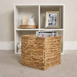 Natural 1 x Storage Cube Folding Rope Organiser Woven Wicker Hamper Strong Box